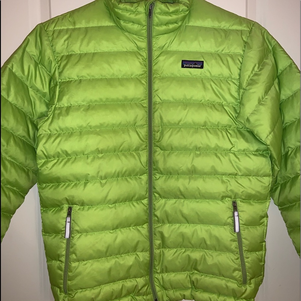 neon green patagonia puffer jacket